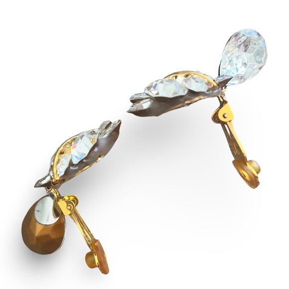 Gold Crystal Clip On Drop Earrings - Picture 2 of 4